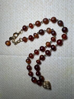 Vintage POGGI PARIS Amber Glass 10" Heart Necklace